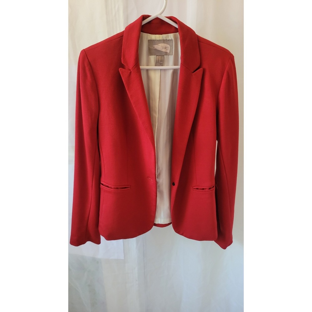 Forever 21 Red Mid-Length Blazer Suit XS Women Single Button Collared Lined - Picture 2 of 8